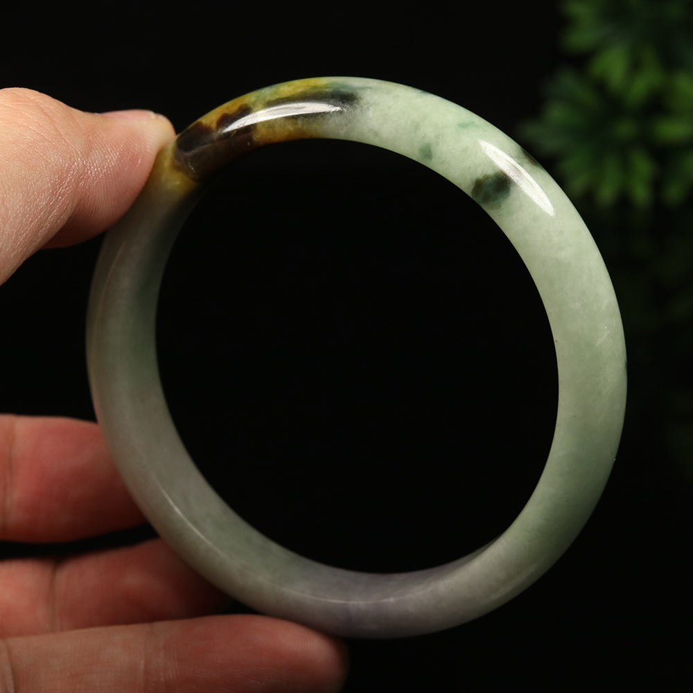 VINTAGE Large Jadeite Green/Brown/Lavender Jade Bangle Size 63mm J845 - JazzyJewelbyAmina 