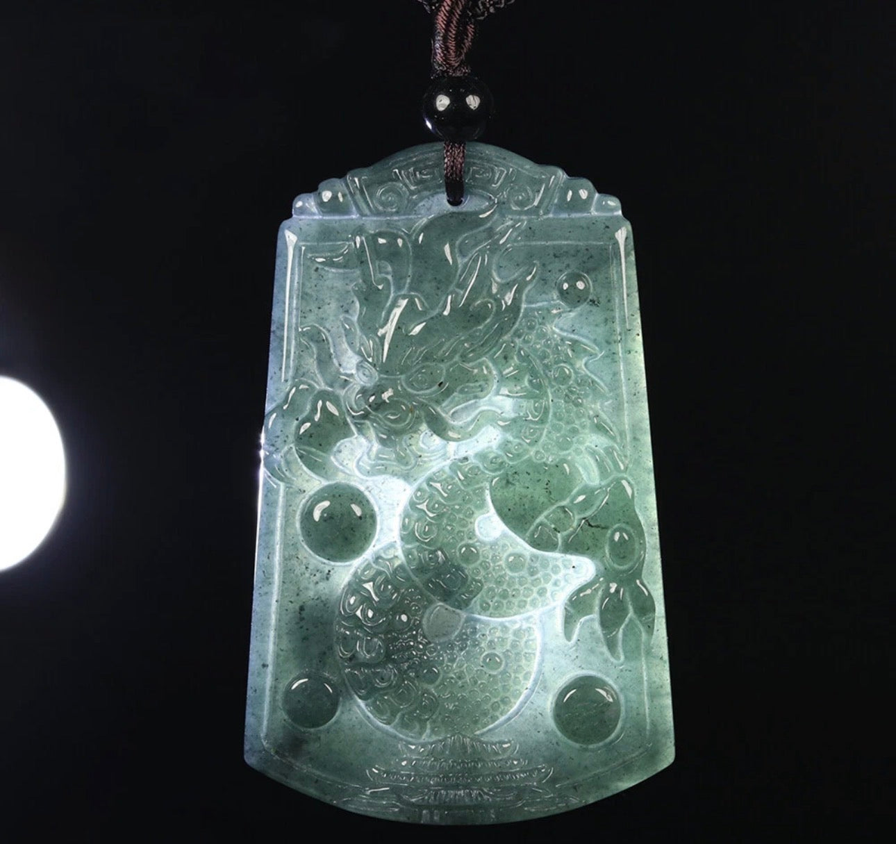 VINTAGE Oil Green Icy Jade Handcarved Dragon Pendant U719