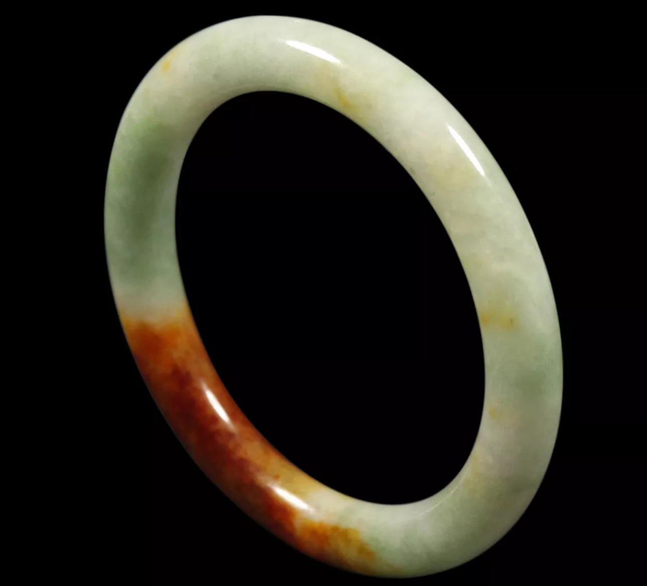 VINTAGE Medium Jadeite Green/Brown Jade Bangle Size 58mm Round Princess Cut D979 - JazzyJewelbyAmina 