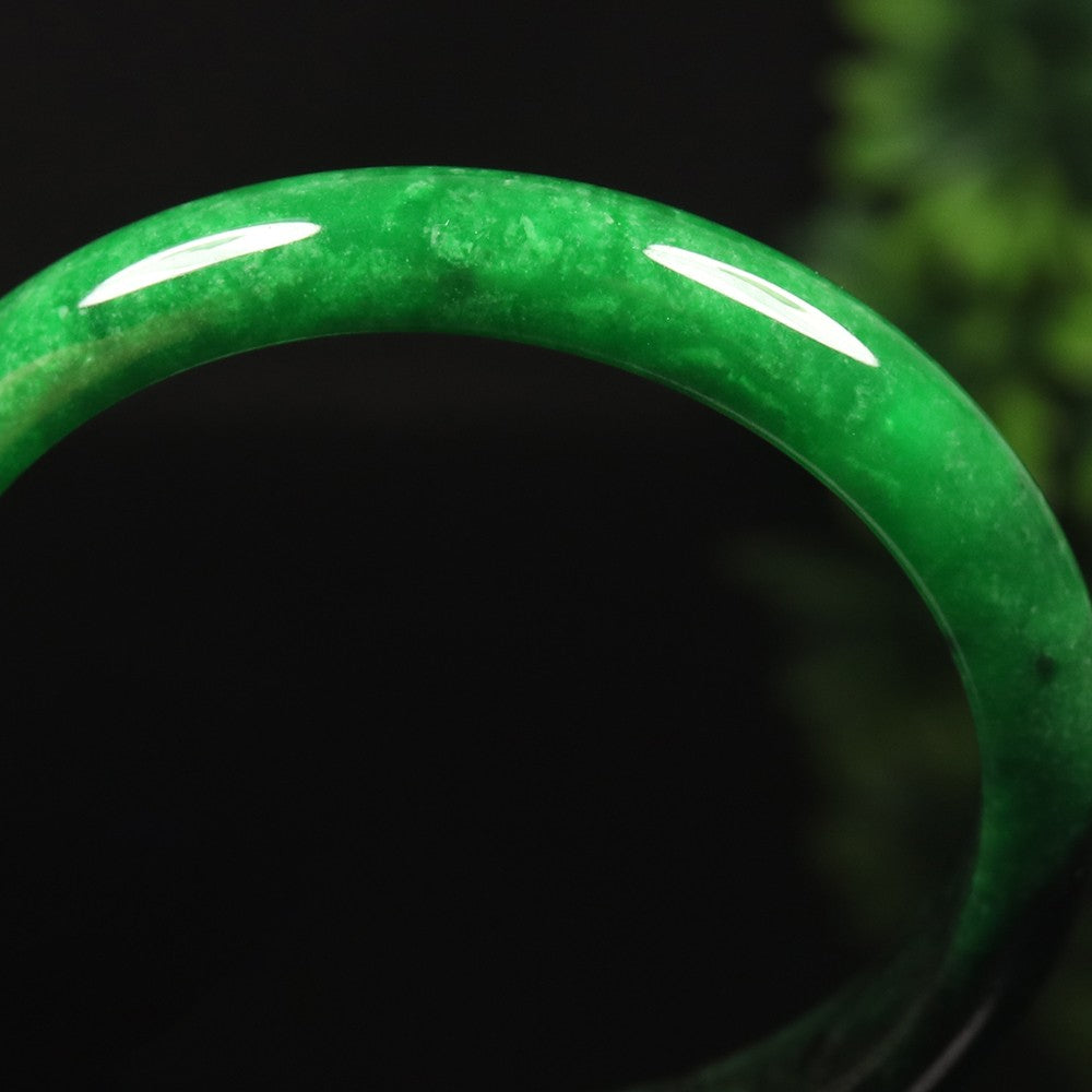 VINTAGE Large Jadeite Green Black/Jade Bangle Size 63 MM Authentic Black Jade G773 - JazzyJewelbyAmina 