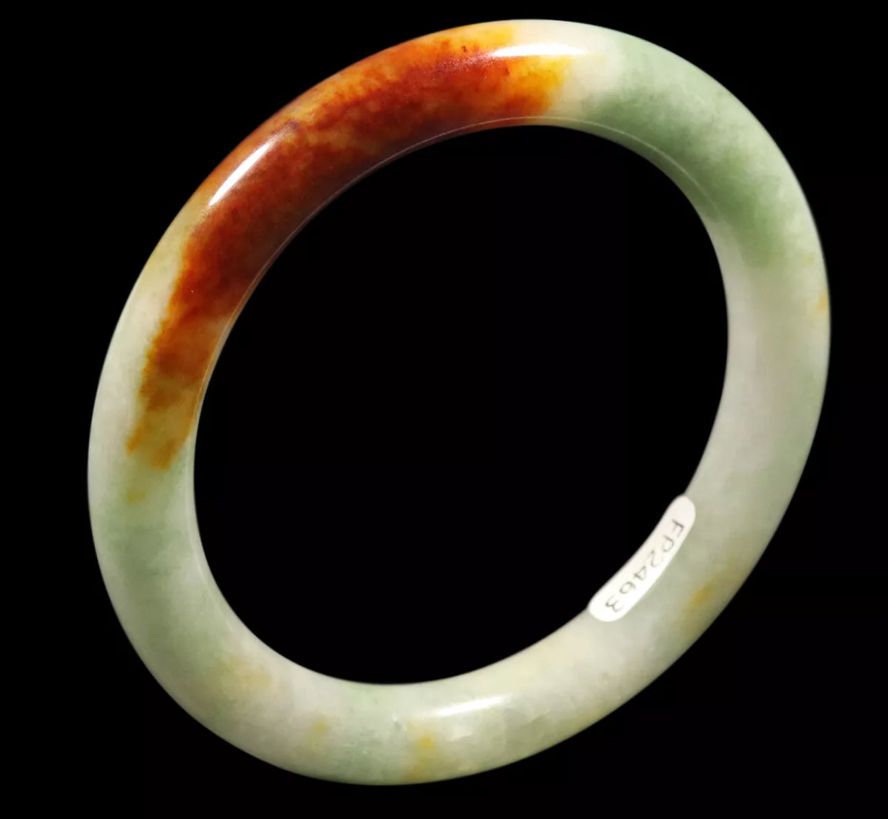 VINTAGE Medium Jadeite Green/Brown Jade Bangle Size 58mm Round Princess Cut D979 - JazzyJewelbyAmina 