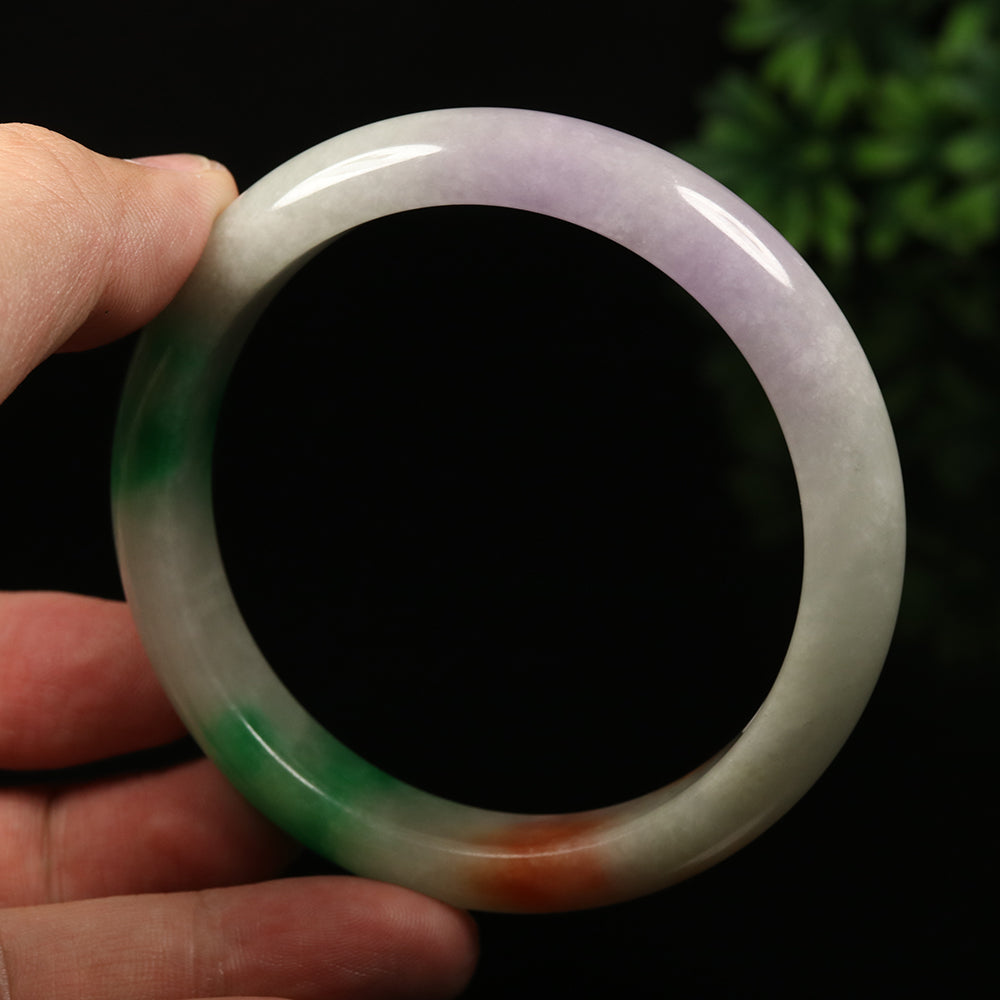 VINTAGE Large Jadeite Green/Brown/Lavender Jade Bangle-Unique Multi-Color Jade F829 - JazzyJewelbyAmina 