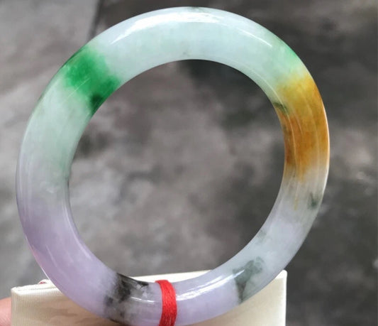 VINTAGE Small Jadeite Green/Lavender/ Brown Jade Bangle Size 55.5 mm U303 - JazzyJewelbyAmina 