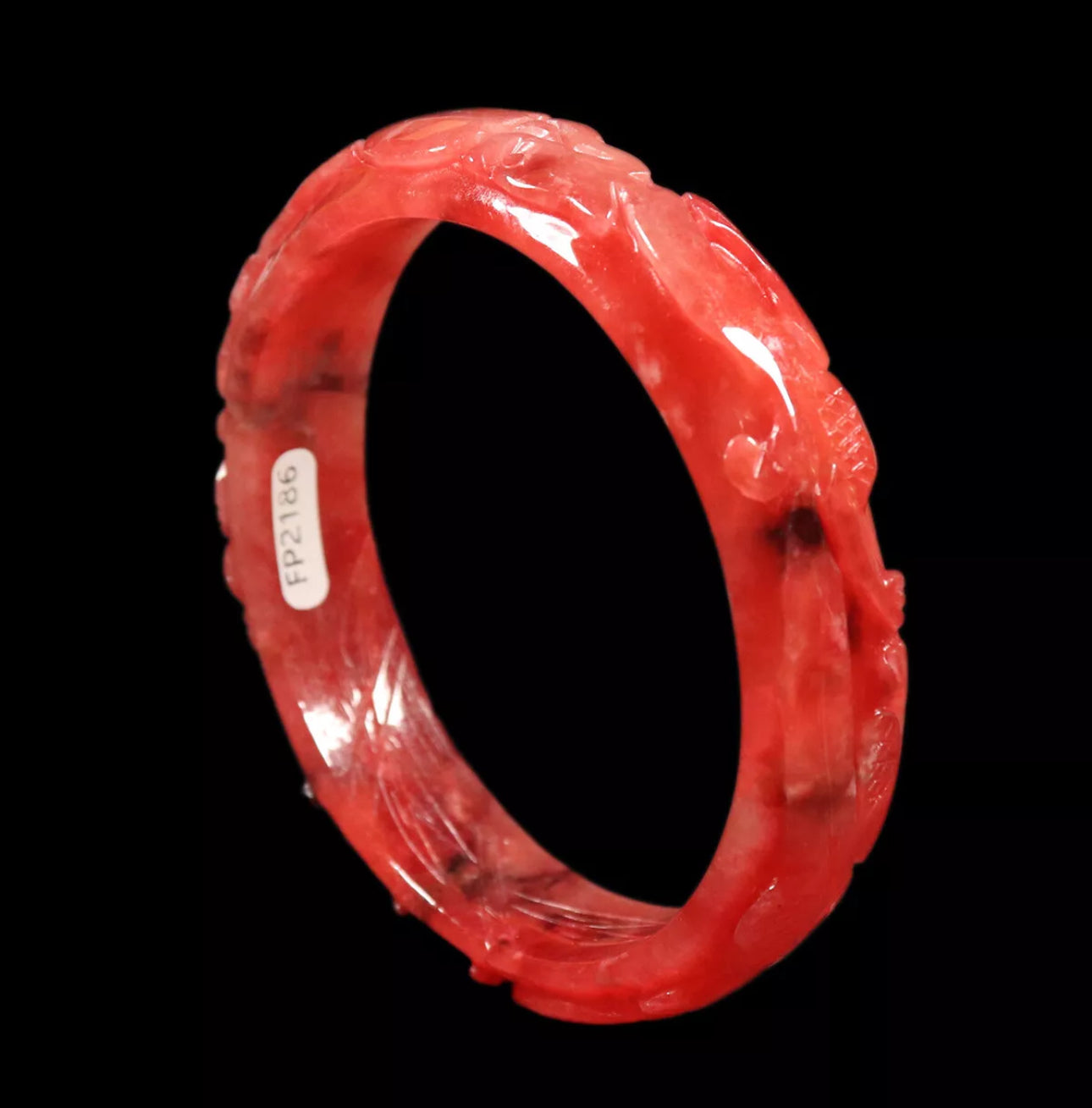 VINTAGE XL Jadeite Red Jade Bangle Handcarved Dragon Phoenix Size 65mm N425 - JazzyJewelbyAmina 