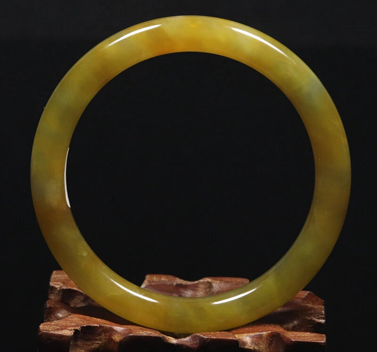 VINTAGE Large Jadeite Brown/Yellow Jade Bangle - Round Princess Cut Size 62mm J410