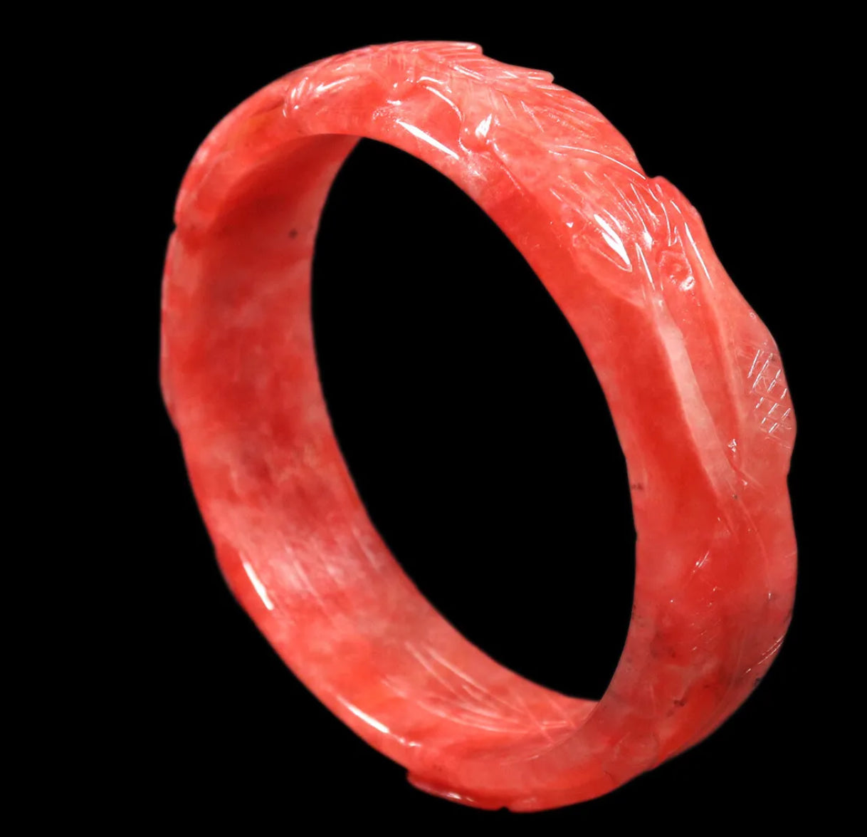 VINTAGE Large Jadeite Red Jade Bangle Handcarved Dragon Size 60mm M375 - JazzyJewelbyAmina 