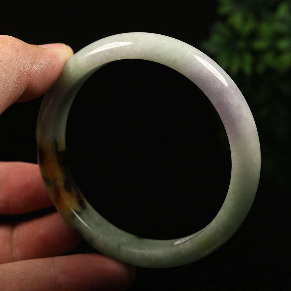 VINTAGE Large Jadeite Green/Brown/Lavender Jade Bangle Size 63mm J845 - JazzyJewelbyAmina 