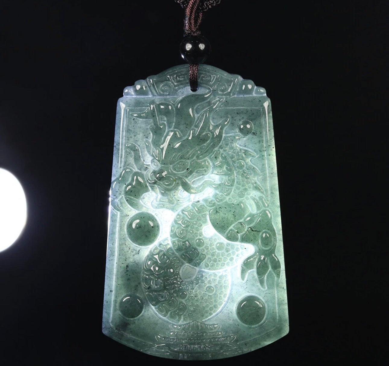 VINTAGE Oil Green Icy Jade Handcarved Dragon Pendant U719