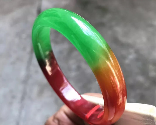 VINTAGE Large Jadeite Multi-Colored Jade Bangle Size 63mm J257 All Natural Jade Red/Green/Yellow - JazzyJewelbyAmina 