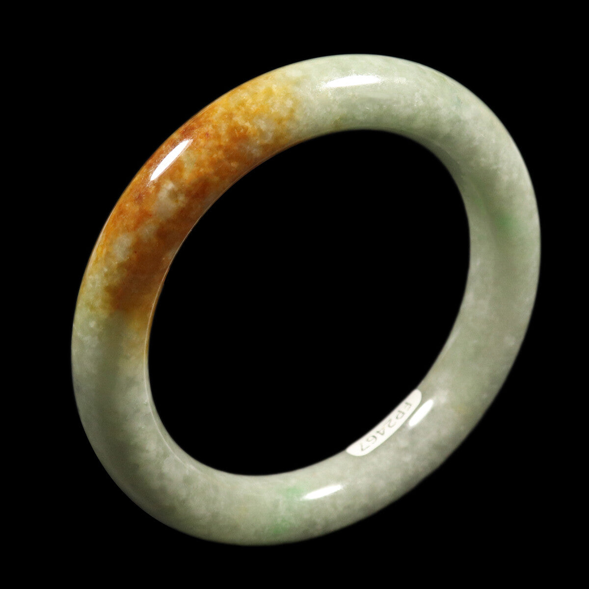 VINTAGE Medium Jadeite Green/Brown Jade Bangle Size 58mm F987 - JazzyJewelbyAmina 