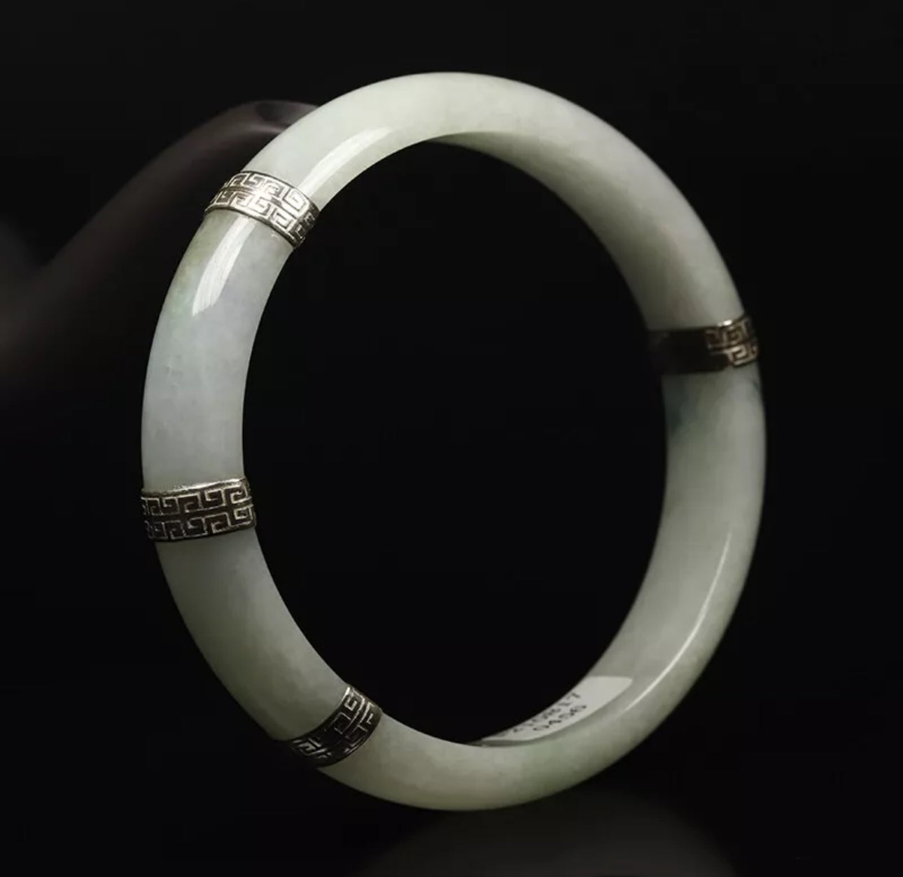VINTAGE XL Jadeite Certified Jade Bangle Sterling Silver Clips Size 64mm Unique Jade Piece! L456 - JazzyJewelbyAmina 