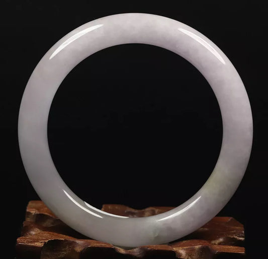 VINTAGE Small Jadeite White Lavender Jade Bangle Round Princess Chunky Cut Size 55mm U691 - JazzyJewelbyAmina 