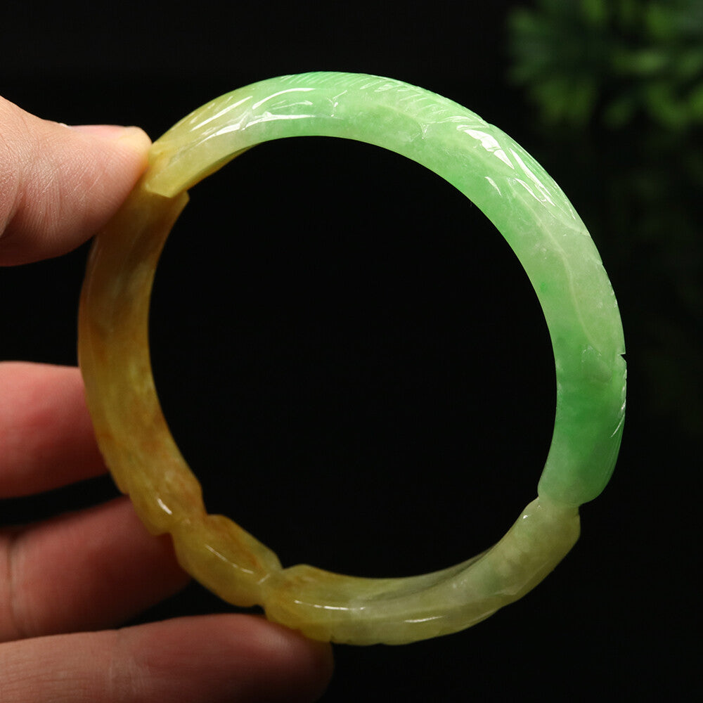 VINTAGE Large Jadeite Brown/Emerald Green Handcarved Dragon Phoenix Size 60mm J955