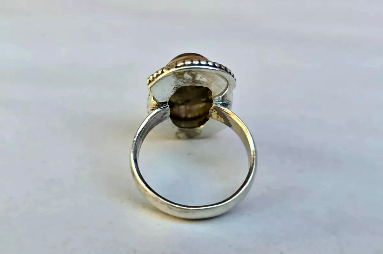 VINTAGE Labradorite Cabochon Ring Sterling Silver Size 7 US - Fine BOHO Stone Piece - JazzyJewelbyAmina 