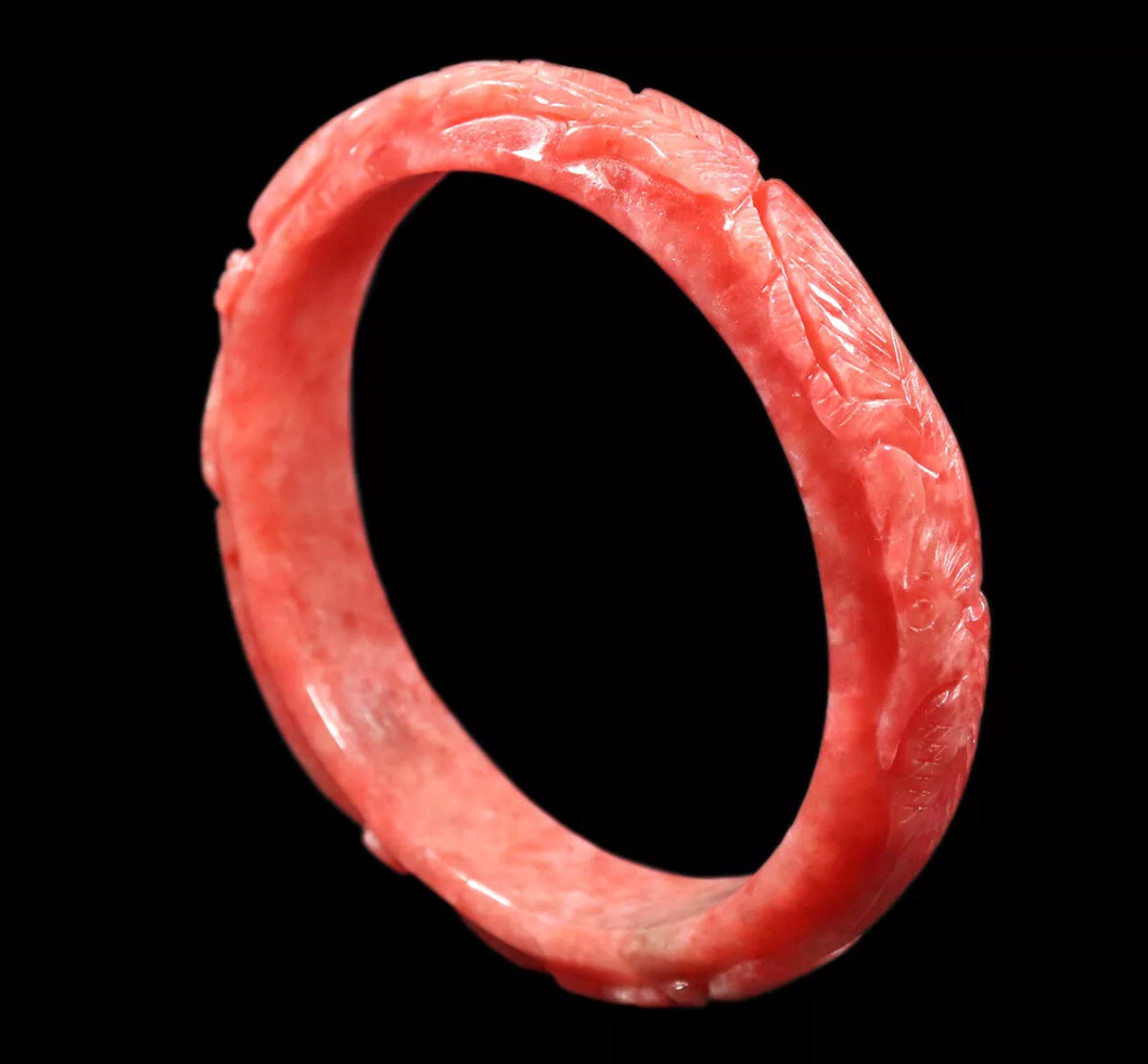 VINTAGE Large Jadeite Red Jade Bangle Hand Carved Dragon Phoenix Size 62mm D433 - JazzyJewelbyAmina 