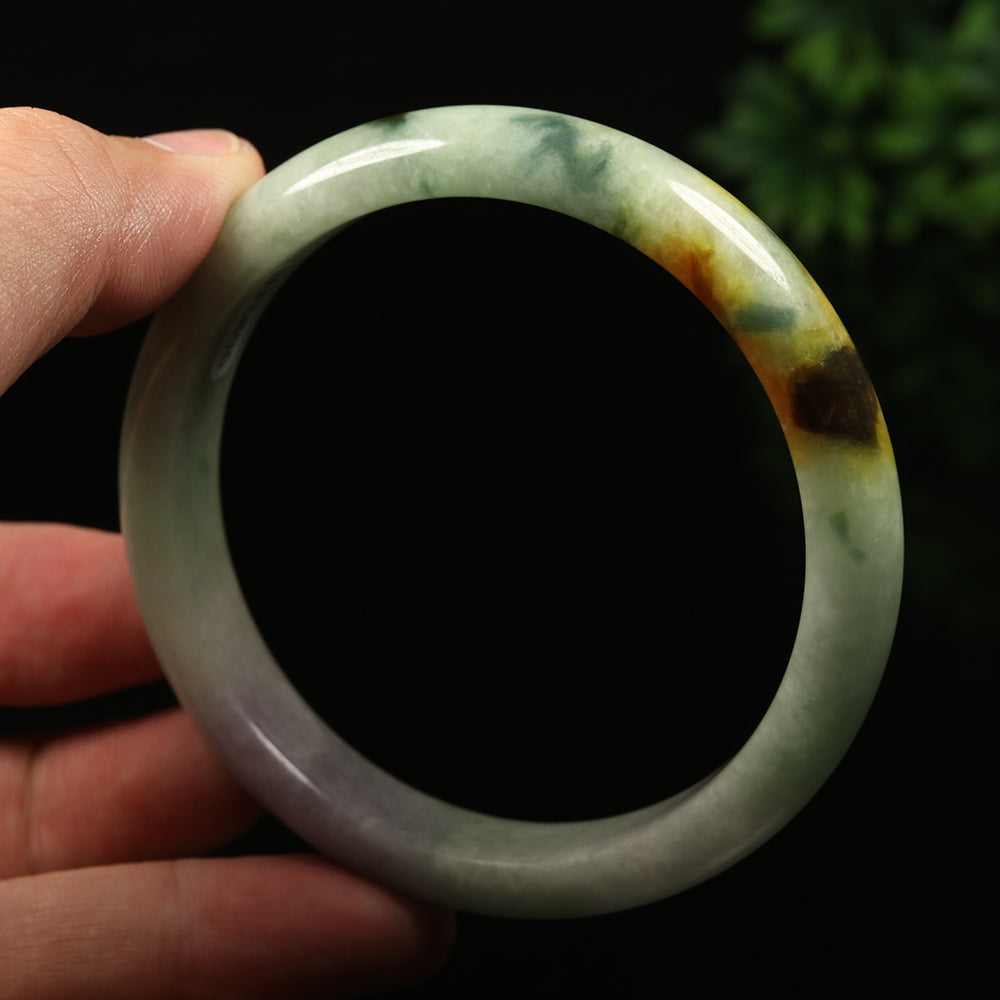 VINTAGE Large Jadeite Green/Brown/Lavender Jade Bangle Size 63mm J845 - JazzyJewelbyAmina 