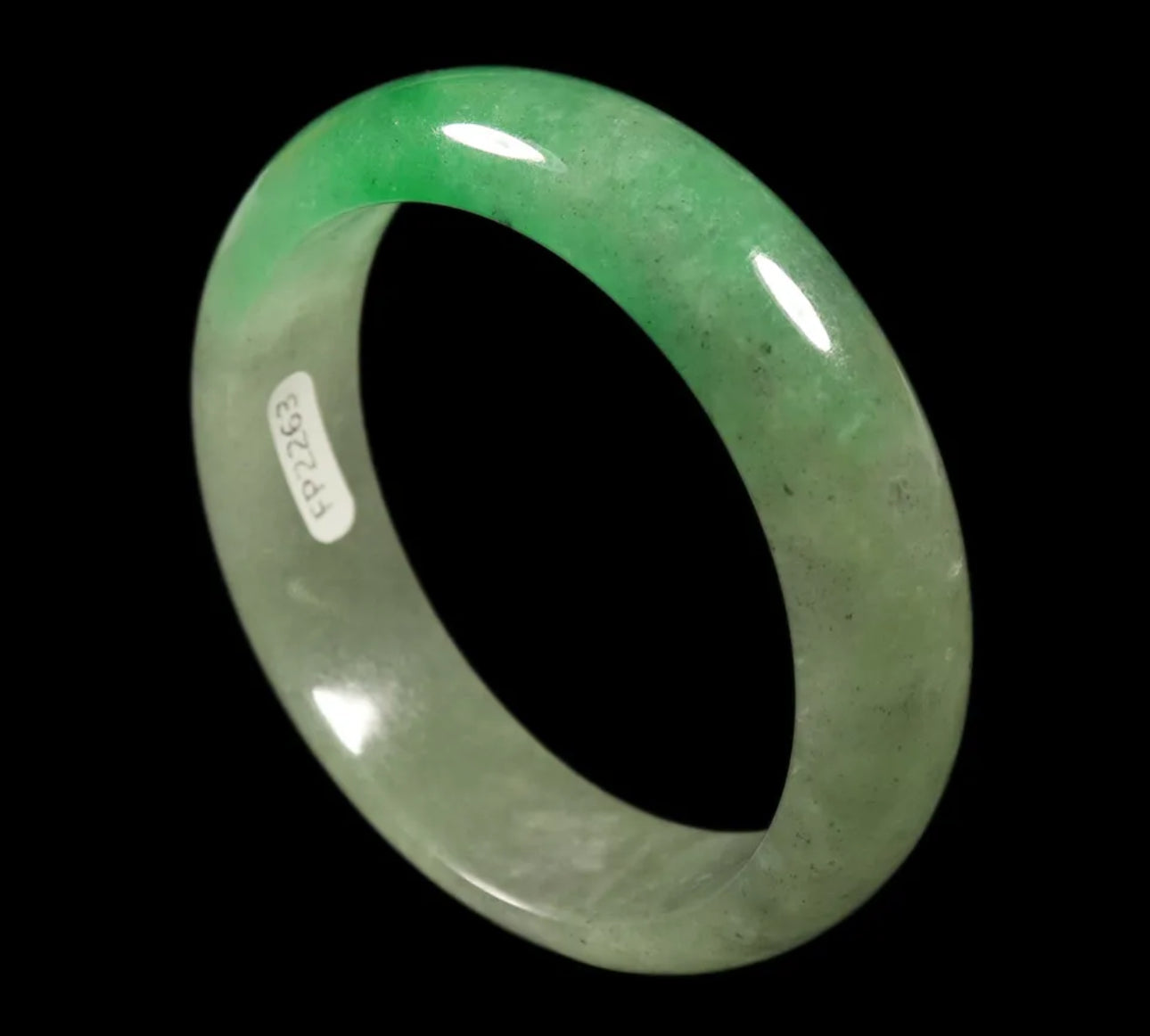 VINTAGE Medium Jadeite Green/White Jade Bangle Size 57mm N491 - JazzyJewelbyAmina 