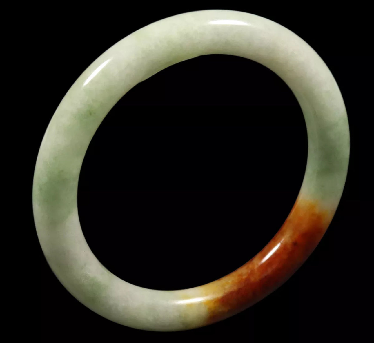 VINTAGE Medium Jadeite Green/Brown Jade Bangle Size 58mm Round Princess Cut D979 - JazzyJewelbyAmina 
