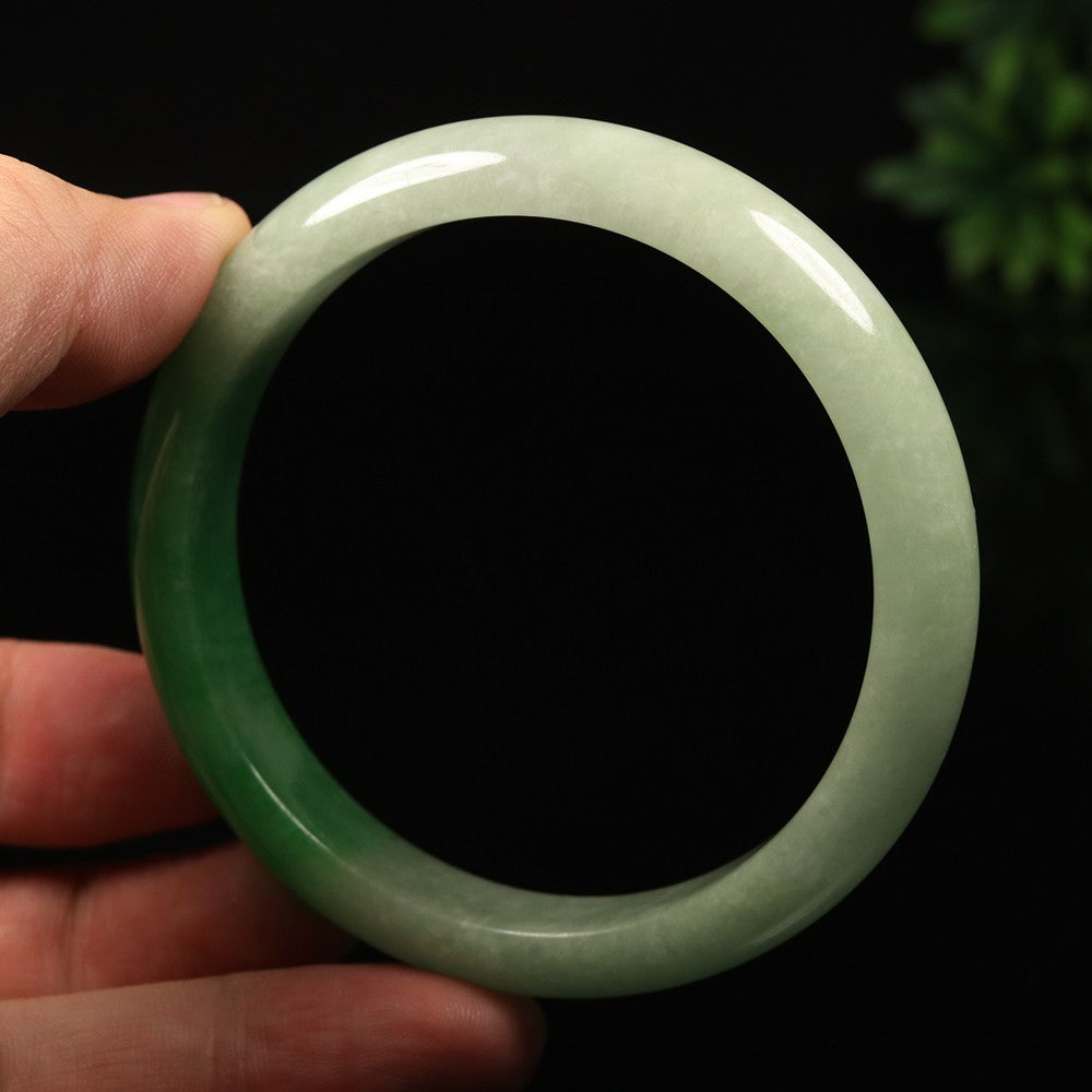 VINTAGE Large Jadeite Green Jade Bangle Size 61mm F925 - JazzyJewelbyAmina 