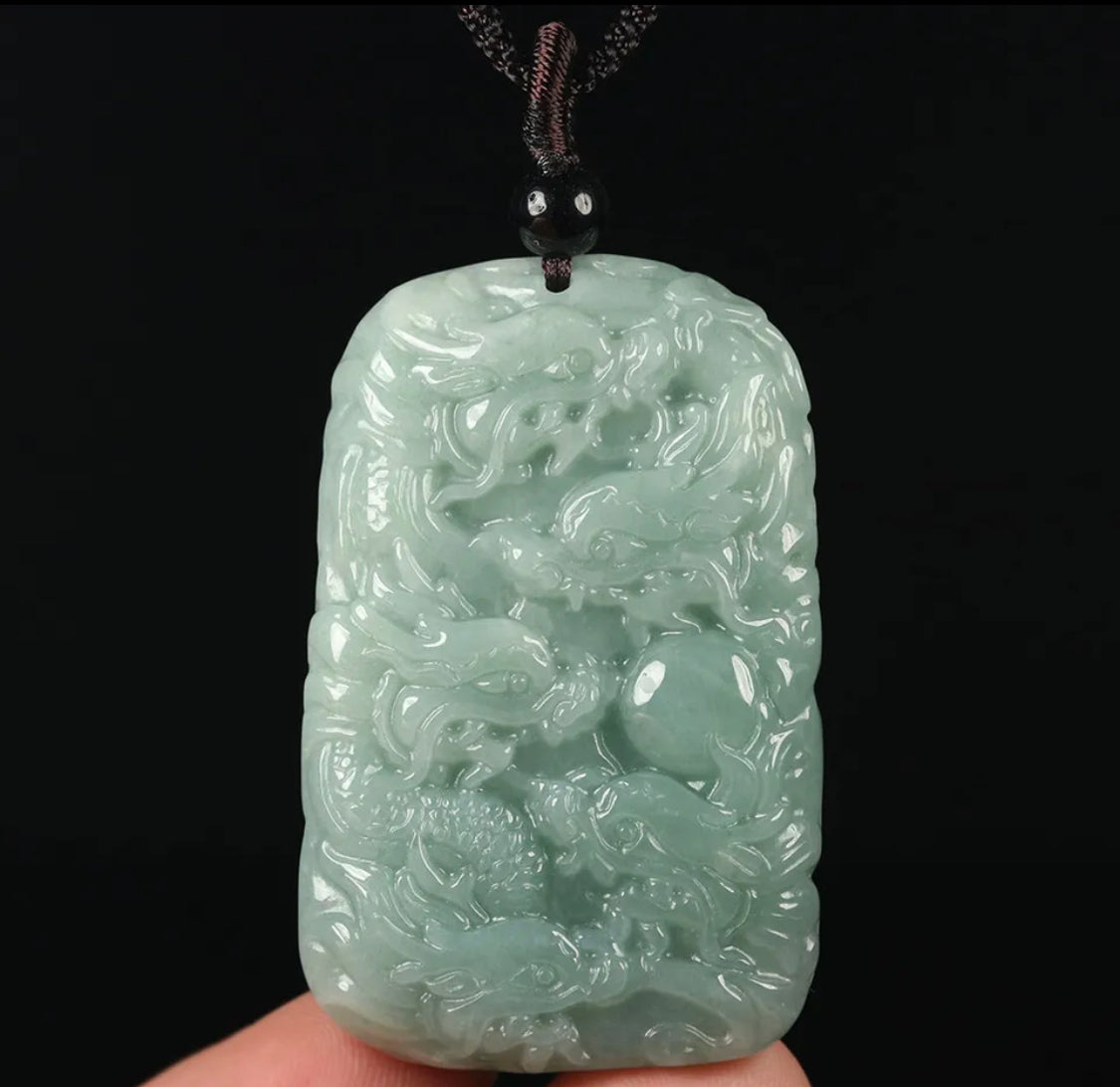 VINTAGE HandCarved Jadeite Green Jade Dragon Pendant - Strength & Prosperity Chinese Lunar Year of the Dragon! - JazzyJewelbyAmina 