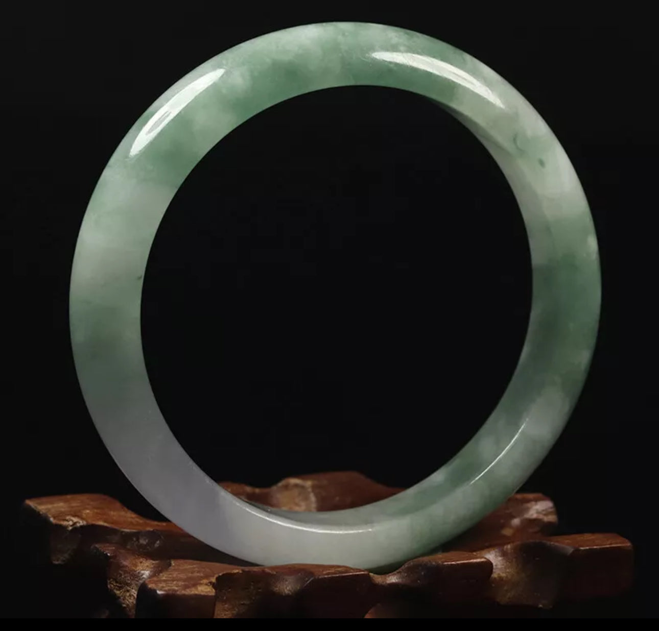 VINTAGE Medium Jadeite Green/White Jade Bangle Size 59mm O1059 - JazzyJewelbyAmina 
