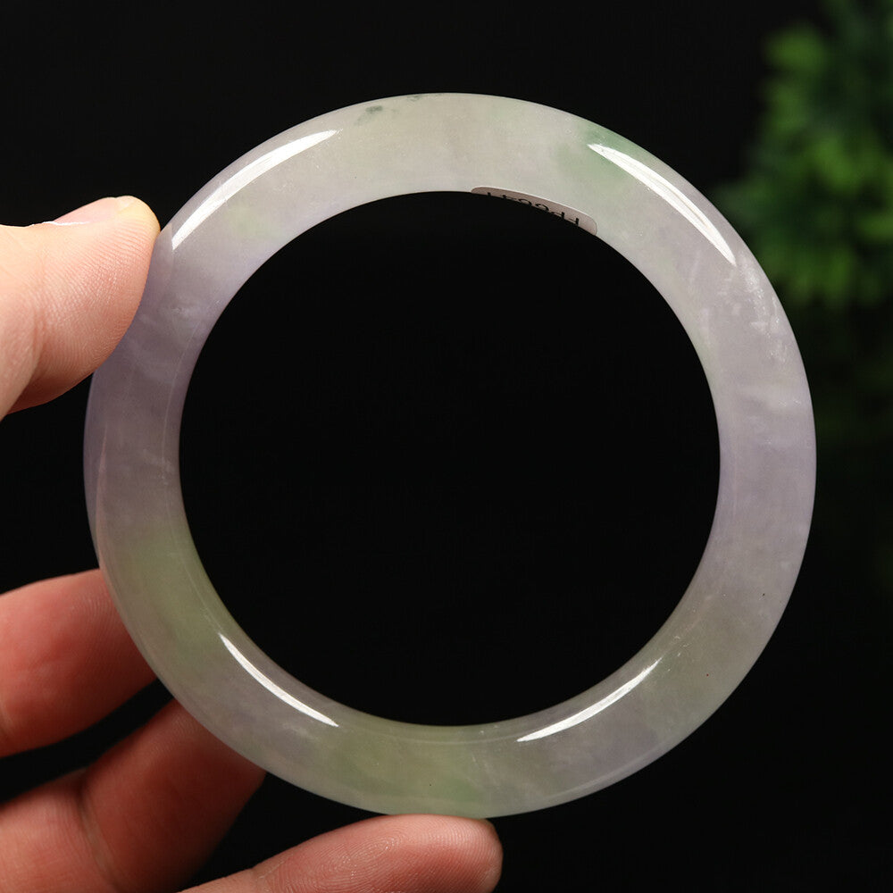 VINTAGE Large Jadeite Green White Lavender Jade Bangle Size 61mm A335 - JazzyJewelbyAmina 