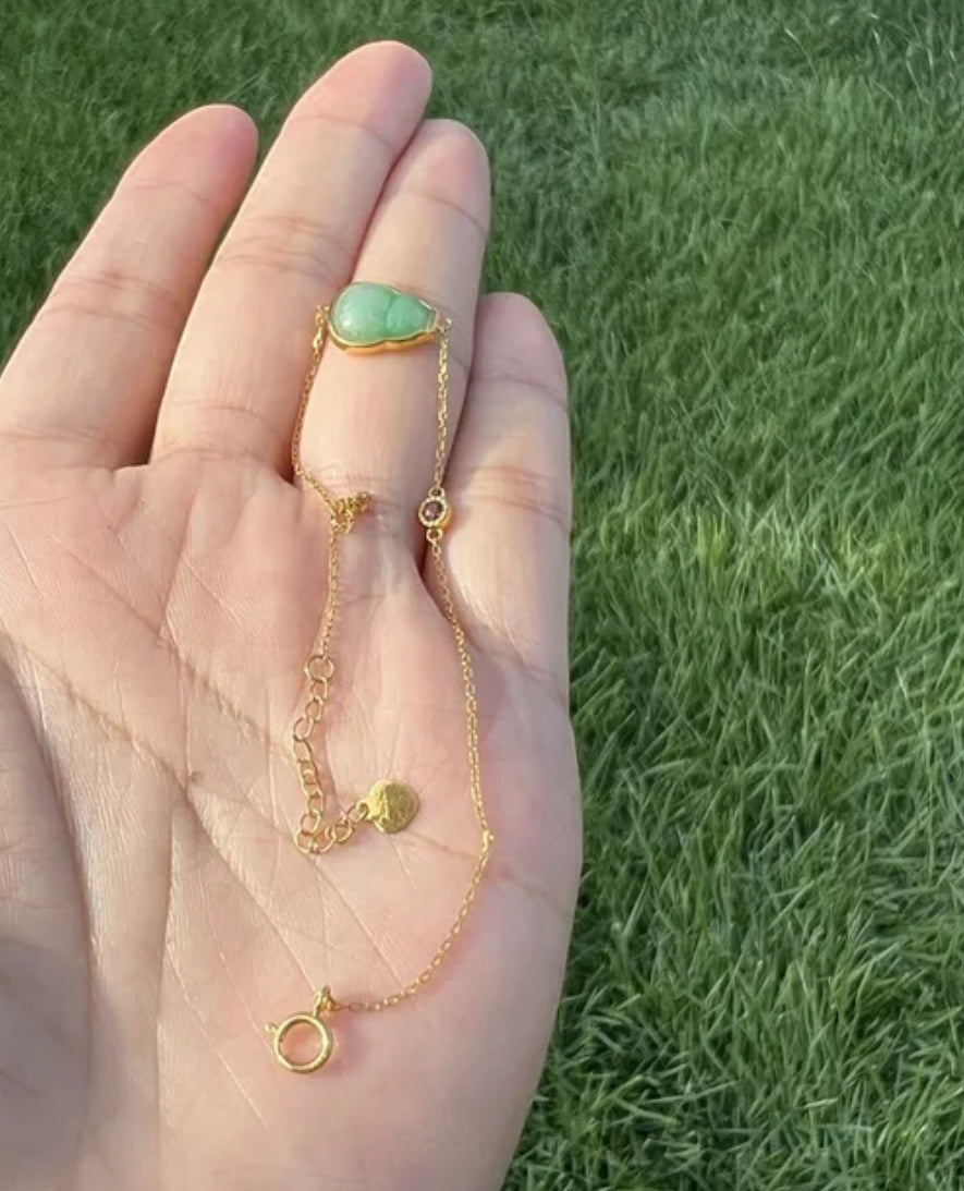 Jade Gourd Bracelet - 18K Solid Gold GIA Certified Grade A Jade - Gourd Jade Brings Prosperity & Fortune - JazzyJewelbyAmina 