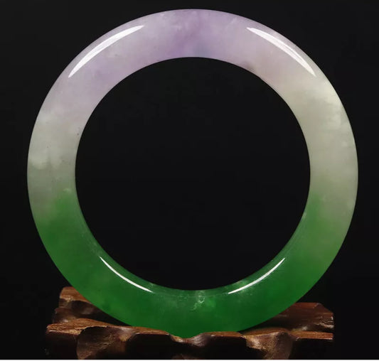 VINTAGE Medium Jadeite Green Lavender Jade Bangle Round Princess Chunky Cut Size 58mm Y295 - JazzyJewelbyAmina 