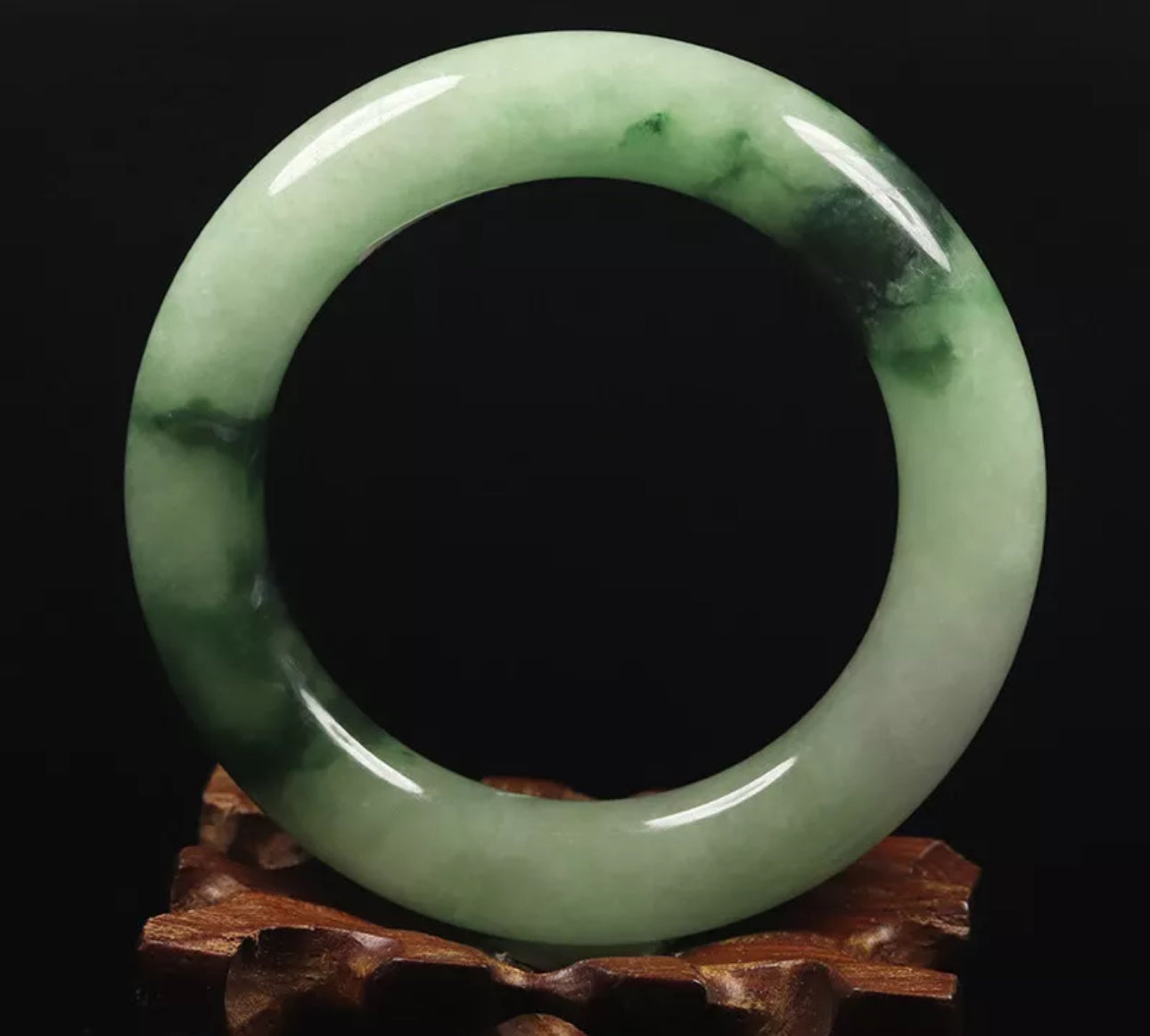 VINTAGE Small Jadeite Green Jade Bangle Round Princess Cut Size 55mm O613 - JazzyJewelbyAmina 