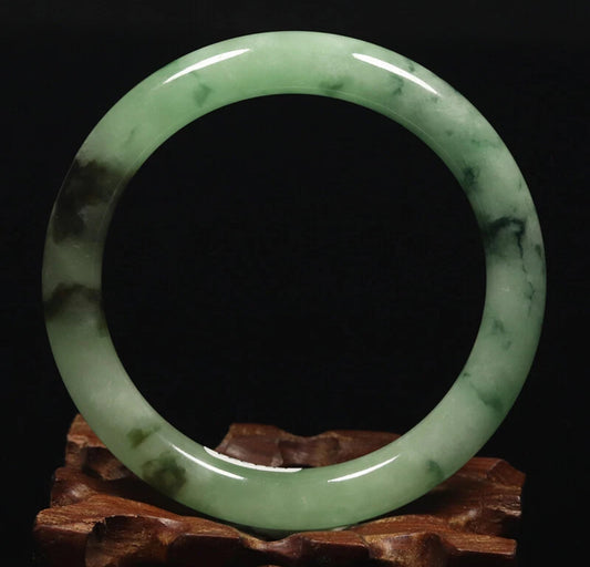 VINTAGE Medium Jadeite Green Jade Bangle Size 58 MM Round Princess Cut G271 - JazzyJewelbyAmina 