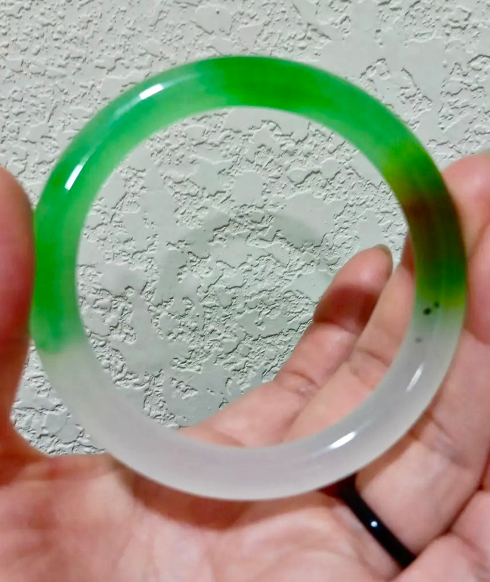 VINTAGE Large Jadeite Green/Lavender Jade Bangle Size 62.8mm Round Princess Cut U605 - JazzyJewelbyAmina 
