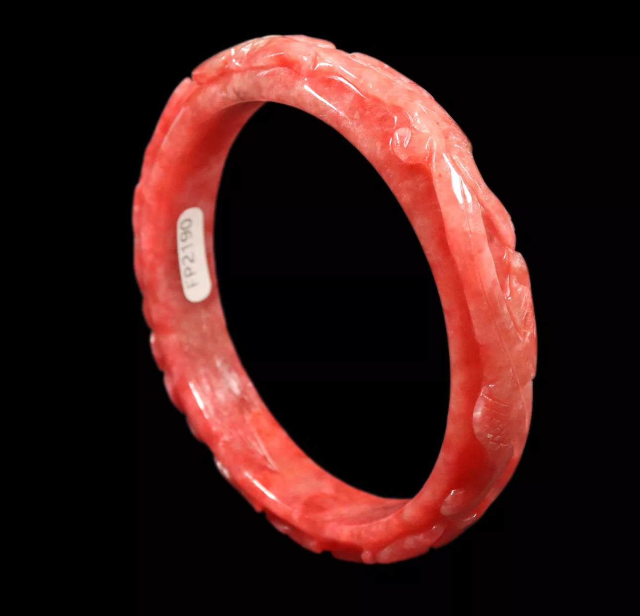VINTAGE Large Jadeite Red Jade Bangle Hand Carved Dragon Phoenix Size 62mm D433 - JazzyJewelbyAmina 