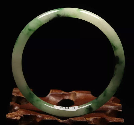 VINTAGE Medium Jadeite Green Jade Bangle Size 59mm Round Princess Cut N035 - JazzyJewelbyAmina 