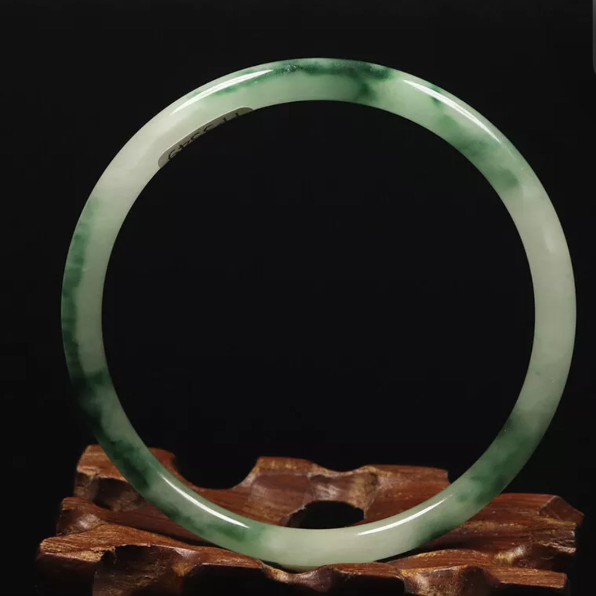 VINTAGE Medium Jadeite Green/White Jade Bangle Round Princess Thin Cut Size 58mm A151 - JazzyJewelbyAmina 
