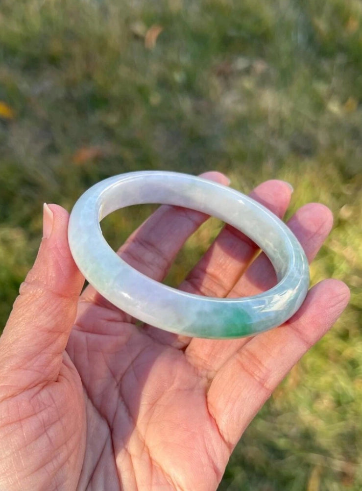 VINTAGE GIA Certified Green/Lavender Jade Bangle Size 56 mm J453 - JazzyJewelbyAmina 