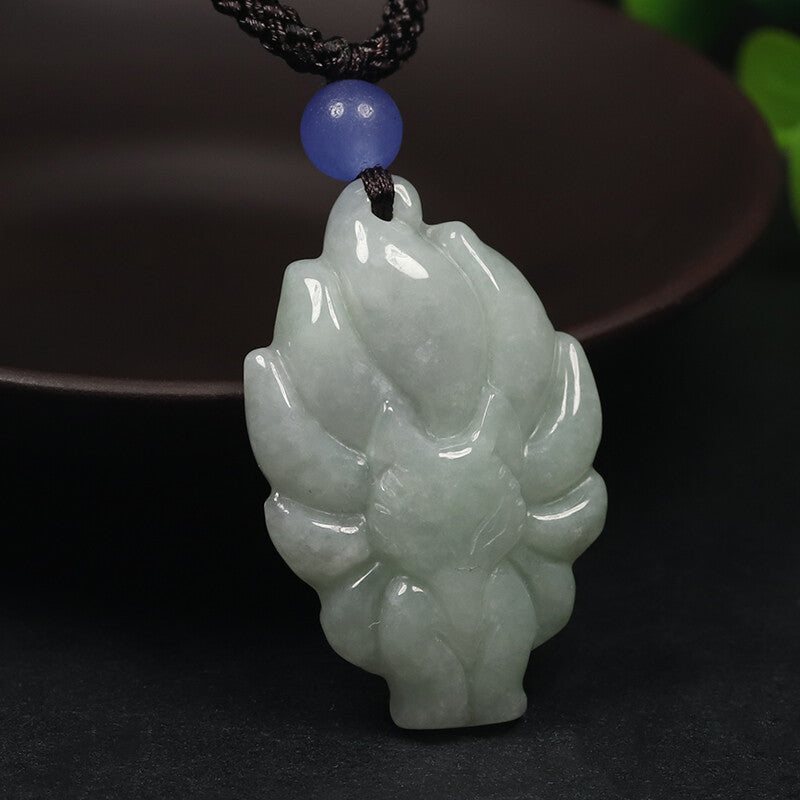 Jade 9-tail Fox Pendant Handcarved Certified U449