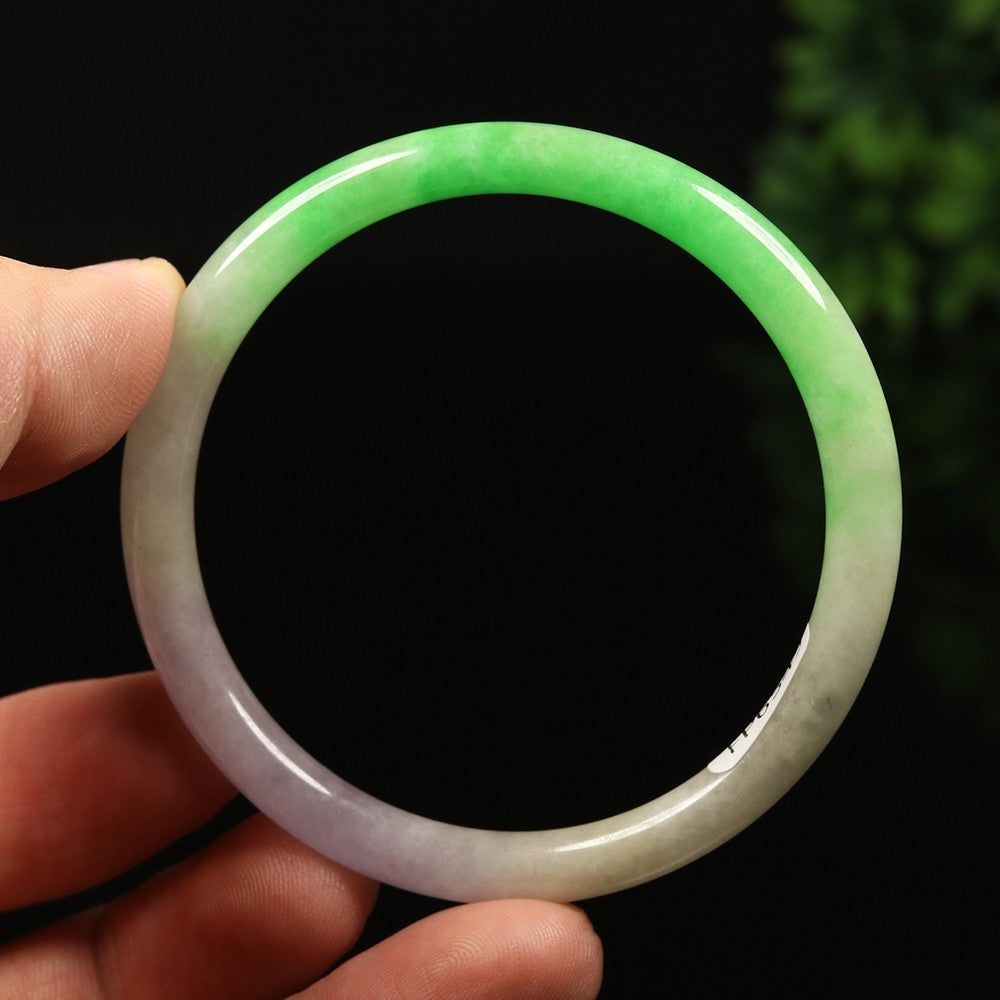 VINTAGE XS Jadeite Green/Lavender Jade Bangle Size 54 mm Round Princess Cut D151 - JazzyJewelbyAmina 