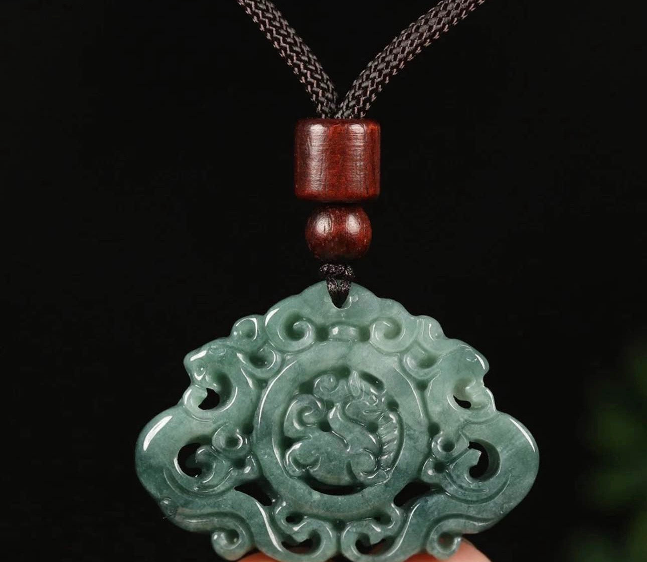 VINTAGE Certified Grade A Green 100% Natural Jadeite Jade Pendant Dragon Phoenix F915 - JazzyJewelbyAmina 