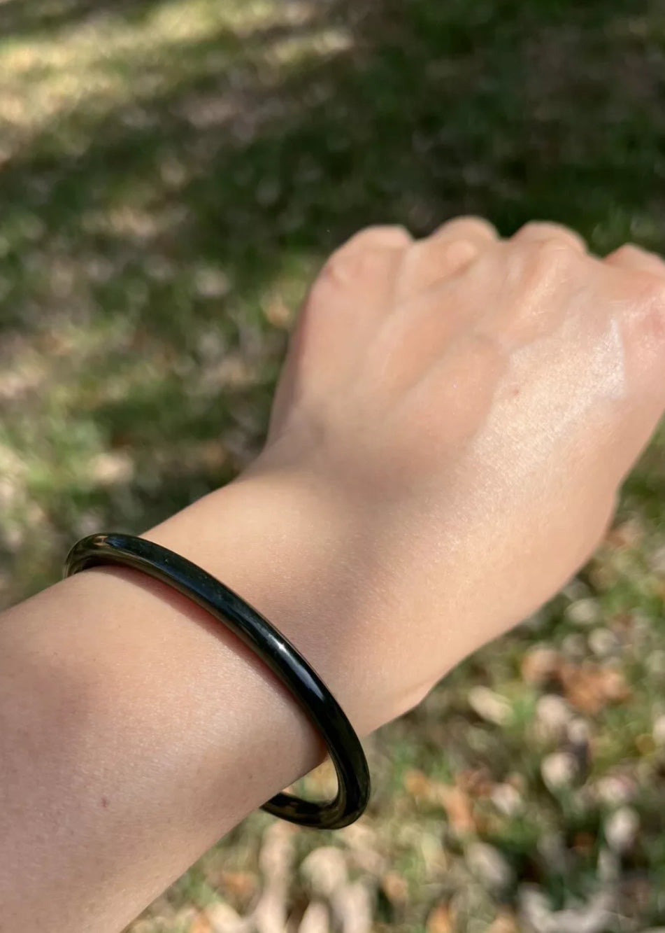 VINTAGE Small Nephrite Black/Green Jade Bangle Round Princess Cut Size 55.5 mm A251 - JazzyJewelbyAmina 