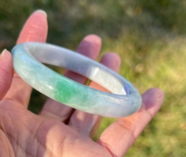 VINTAGE GIA Certified Green/Lavender Jade Bangle Size 56 mm J453 - JazzyJewelbyAmina 