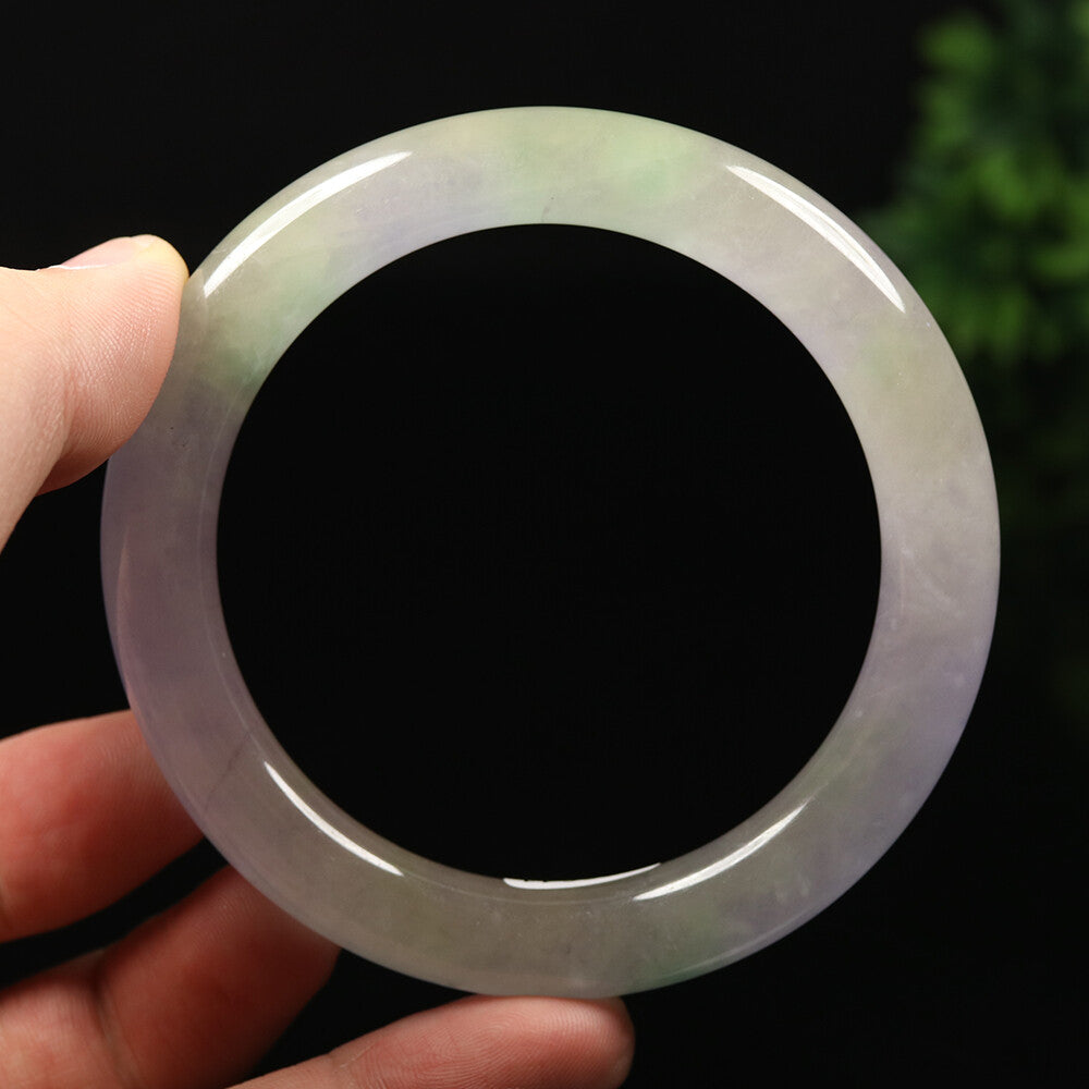 VINTAGE Large Jadeite Green White Lavender Jade Bangle Size 61mm A335 - JazzyJewelbyAmina 