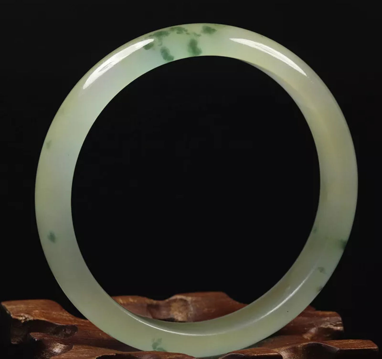 VINTAGE Medium Jadeite Green Jade Bangle from Burma - Size 58mm Icy Flower Green Jade! M197 - JazzyJewelbyAmina 