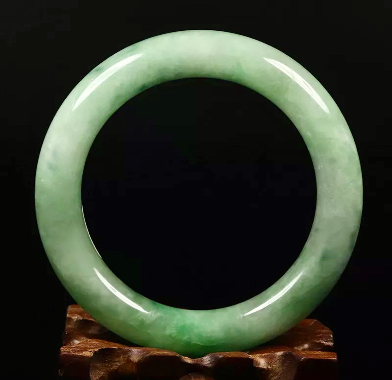 VINTAGE Large Jadeite Green Jade Bangle Size 60mm Round Princess Chunky Cut Y145 - JazzyJewelbyAmina 