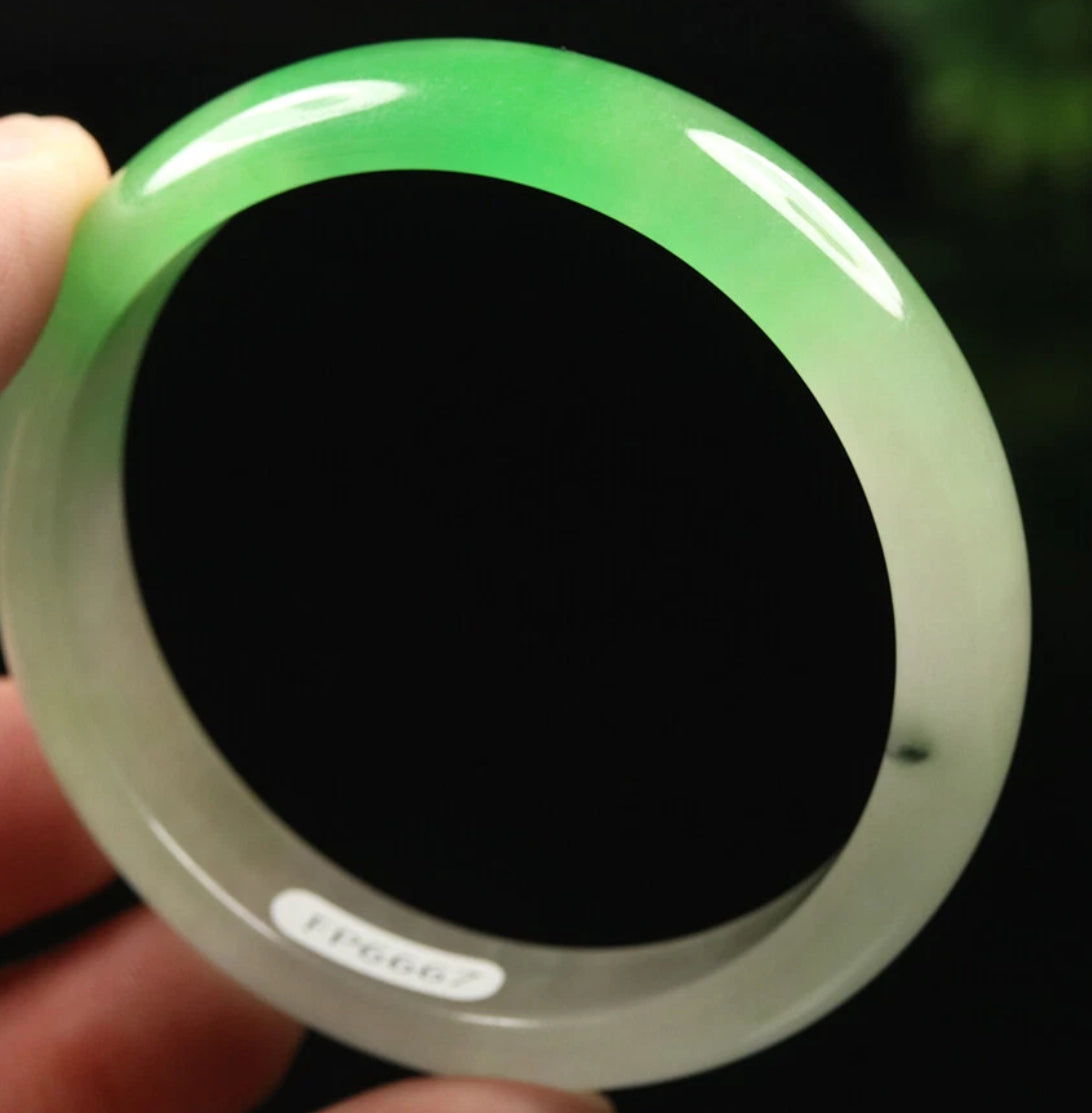 VINTAGE XS Jadeite Icy Green Jade Bangle Size 53mm Unique Ombré Jade Piece U387