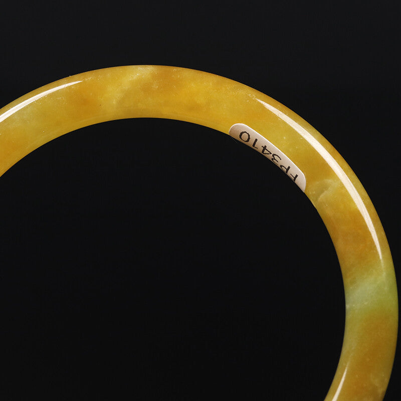 VINTAGE Large Jadeite Brown/Yellow Jade Bangle - Round Princess Cut Size 62mm J410