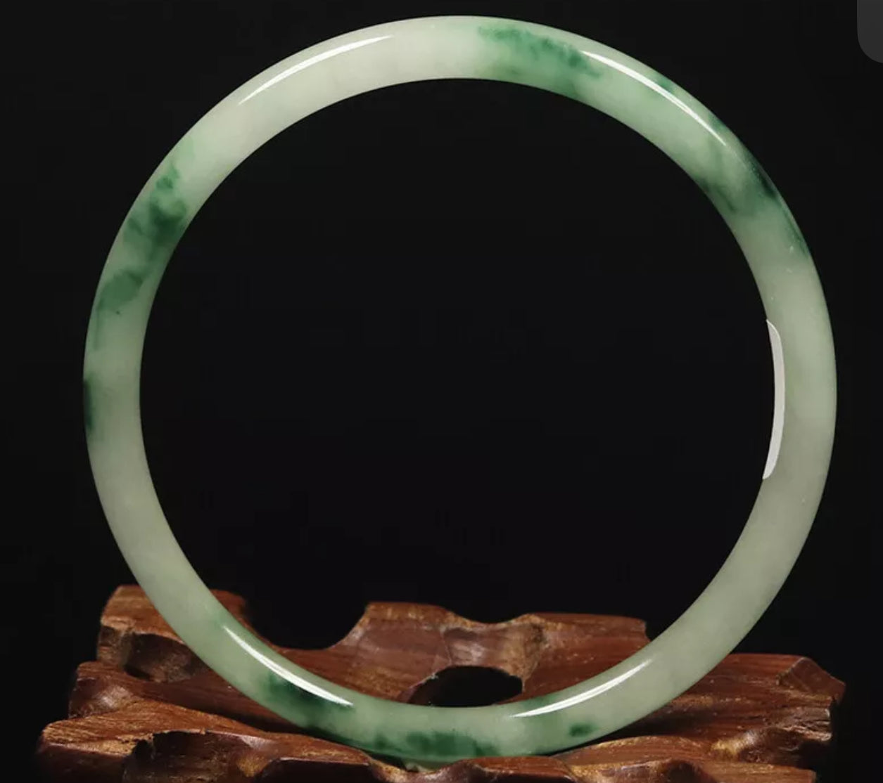VINTAGE Medium Jadeite Green/White Jade Bangle Round Princess Thin Cut Size 58mm A151 - JazzyJewelbyAmina 