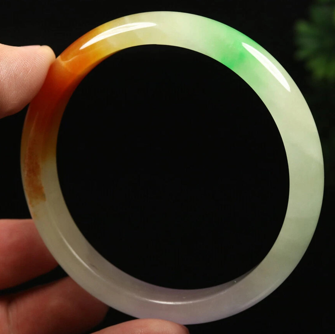 VINTAGE XL Jadeite Green/Brown/Red/Lavender Jade Bangle Size 64mm A697