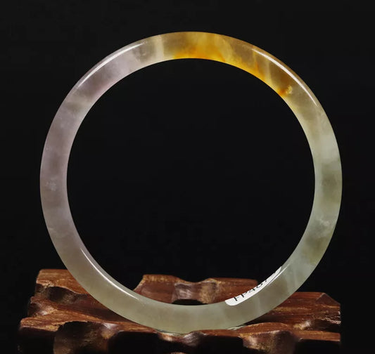 VINTAGE Small Jadeite Green Jade Bangle Round Princess Thin Cut (hint of lavender & rust) Size 55mm M799 - JazzyJewelbyAmina 