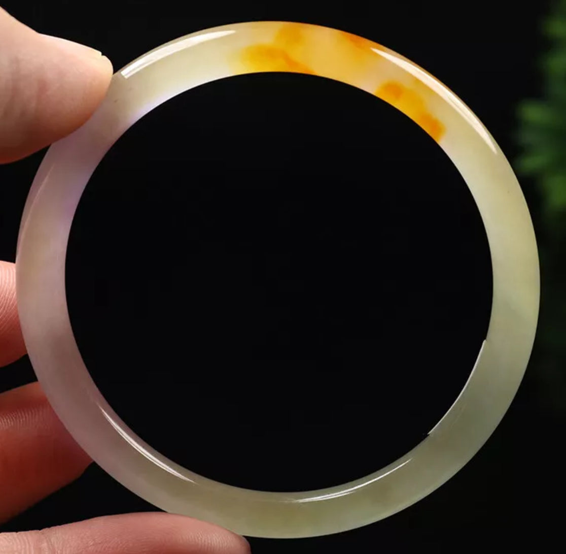 VINTAGE Small Jadeite Green/Rust/Lavender Round Princess Thin Cut Jade Bangle Size 56mm M999 - JazzyJewelbyAmina 