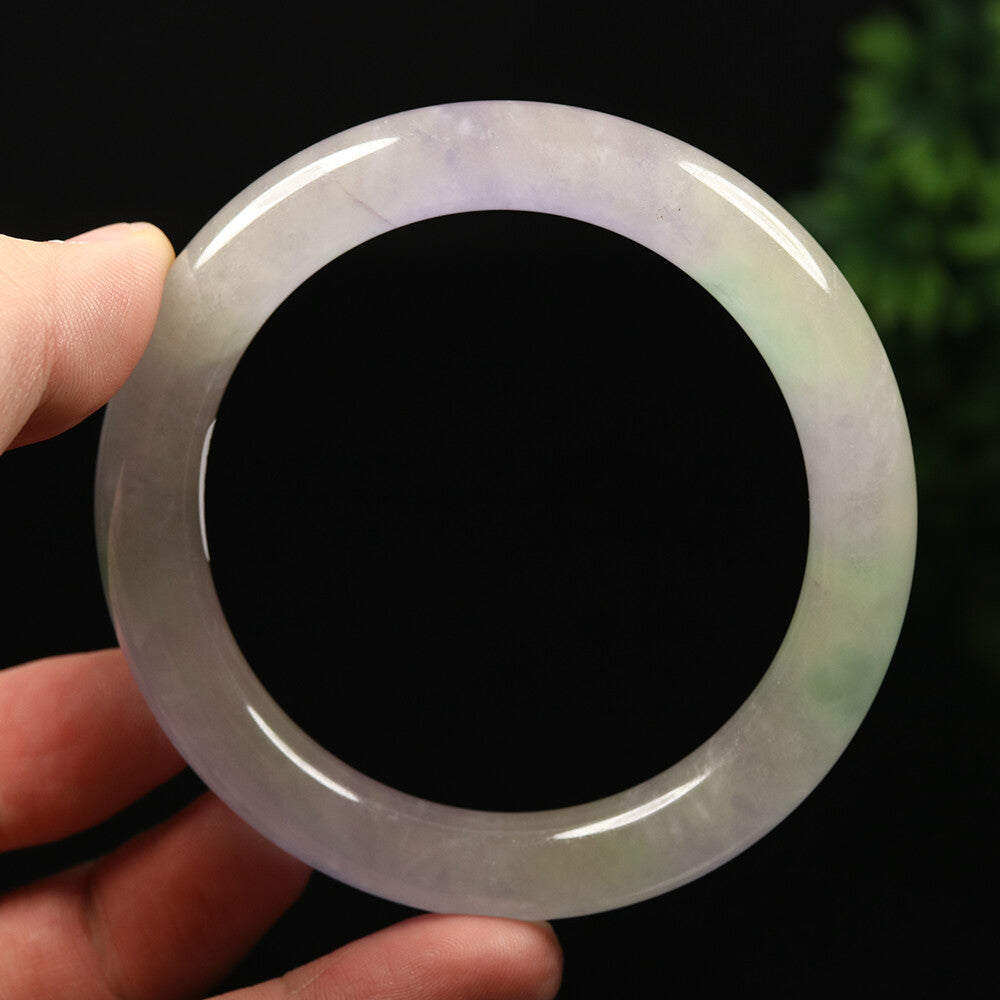 VINTAGE Large Jadeite Green White Lavender Jade Bangle Size 61mm A335 - JazzyJewelbyAmina 